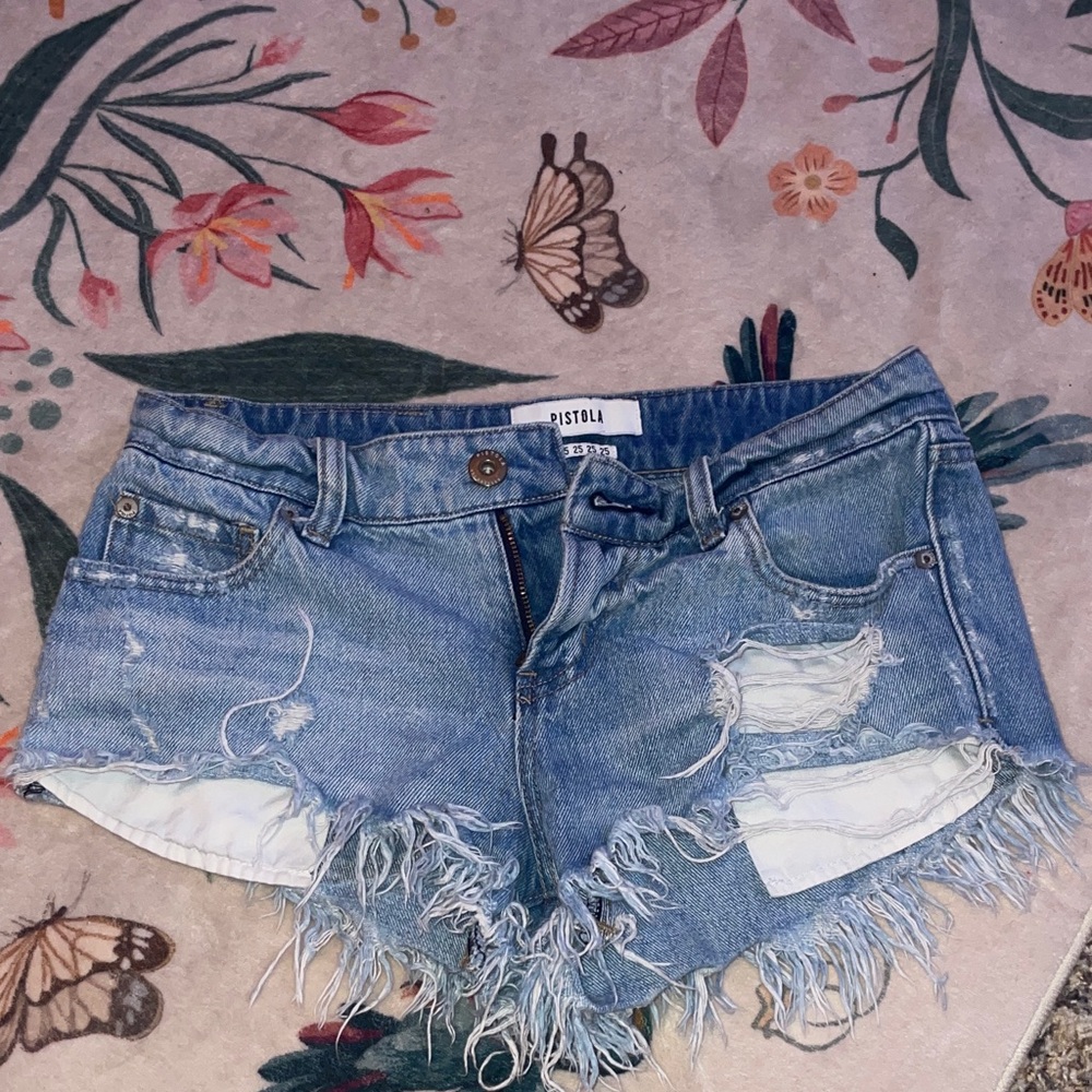 Pistola Frayed Hem Jean Shorts - Light Blue